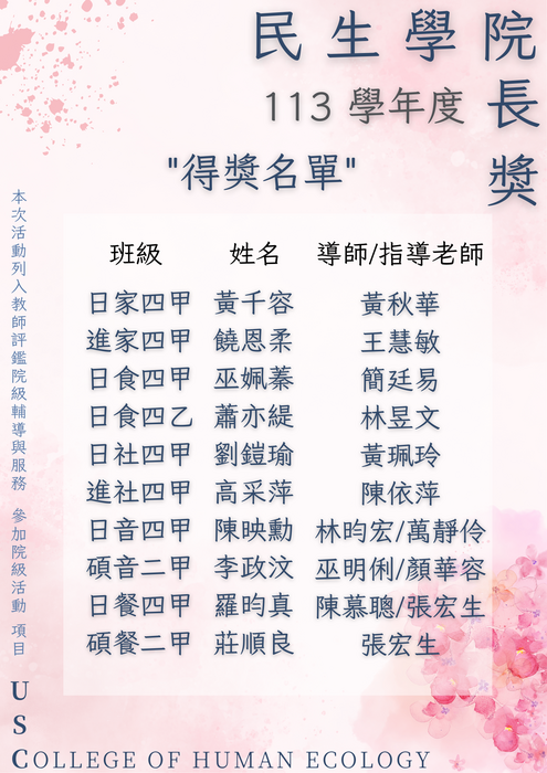 113民生學院院長獎